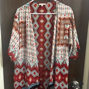 Halo Red and Blue Geometric Kimono